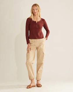 ALTERNATE VIEW OF WOMEN'S LONG-SLEEVE COTTON SLUB HENLEY TEE IN BRANDIED PLUM image number 4