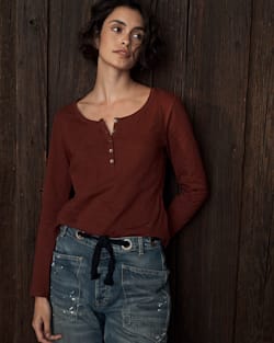 ALTERNATE VIEW OF WOMEN'S LONG-SLEEVE COTTON SLUB HENLEY TEE IN BRANDIED PLUM image number 5