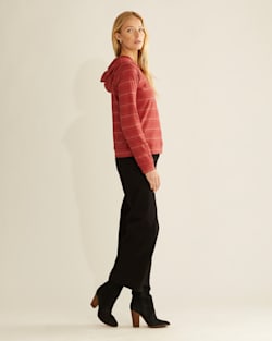 ALTERNATE VIEW OF WOMEN'S LONG-SLEEVE COTTON SLUB HOODED TEE IN ROSEWOOD STRIPE image number 2