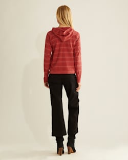 ALTERNATE VIEW OF WOMEN'S LONG-SLEEVE COTTON SLUB HOODED TEE IN ROSEWOOD STRIPE image number 3