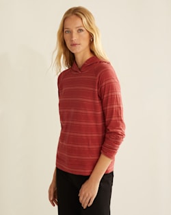 ALTERNATE VIEW OF WOMEN'S LONG-SLEEVE COTTON SLUB HOODED TEE IN ROSEWOOD STRIPE image number 4