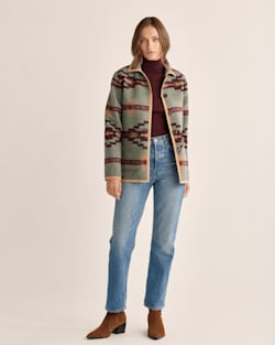 WOMEN'S REVERSIBLE WOOL BARN COAT IN BLUE MIX/MAROON BANDERA image number 1