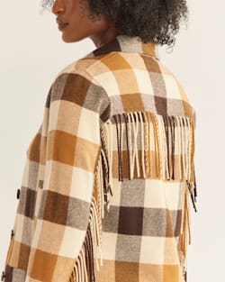 ALTERNATE VIEW OF WOMEN'S FRINGE WOOL JACKET IN CAMEL/IVORY CHECK image number 2