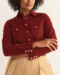 ALTERNATE VIEW OF WOMEN'S CORDUROY GAMBLER SHIRT IN FIRED BRICK image number 5