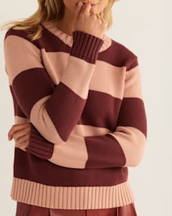 ALTERNATE VIEW OF WOMEN'S SELLWOOD STRIPE COTTON SWEATER IN MAHOGANY ROSE/BRANDIED PLUM image number 4