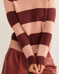 ALTERNATE VIEW OF WOMEN'S SELLWOOD STRIPE COTTON SWEATER IN MAHOGANY ROSE/BRANDIED PLUM image number 5