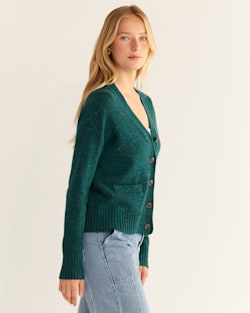 ALTERNATE VIEW OF WOMEN'S MERINO CROPPED CARDIGAN IN TEAL DONEGAL image number 2