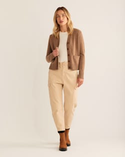 ALTERNATE VIEW OF WOMEN'S MERINO CROPPED CARDIGAN IN TAUPE DONEGAL image number 2