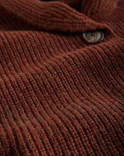 ALTERNATE VIEW OF WOMEN'S STRIPED SHAWL-COLLAR SHETLAND CARDIGAN IN BROWN HEATHER/MAROON image number 6