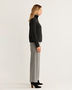 ALTERNATE VIEW OF WOMEN'S LAMBSWOOL SHAKER STITCH ZIP PULLOVER IN BLACK HEATHER image number 2