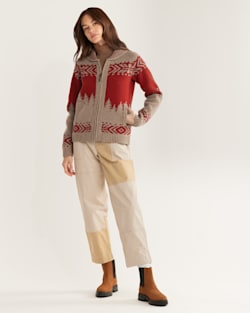 WOMEN'S ALPINE LAMBSWOOL ZIP CARDIGAN IN NATURAL/SCARLET image number 1
