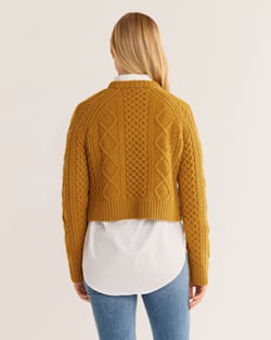 ALTERNATE VIEW OF WOMEN�S SHETLAND COLLECTION FISHERMAN SWEATER IN DEEP GOLD image number 3