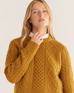ALTERNATE VIEW OF WOMEN�S SHETLAND COLLECTION FISHERMAN SWEATER IN DEEP GOLD image number 4