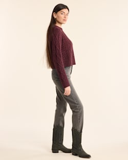 ALTERNATE VIEW OF WOMEN�S SHETLAND COLLECTION FISHERMAN SWEATER IN BURGUNDY HEATHER image number 2