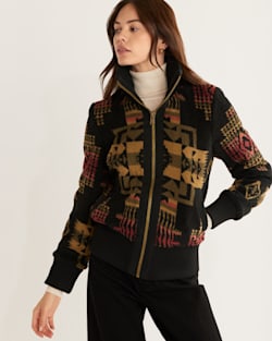 WOMEN'S FOXGLOVE FLEECE BOMBER JACKET IN BLACK/OLIVE CHIEF JOSEPH image number 1