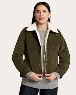 WOMEN'S WIND RIVER CORDUROY TRUCKER JACKET IN DARK OLIVE image number 1