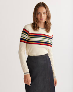 ALTERNATE VIEW OF WOMEN'S COTTON/CASHMERE STRIPED PULLOVER IN CREAM MULTI image number 4