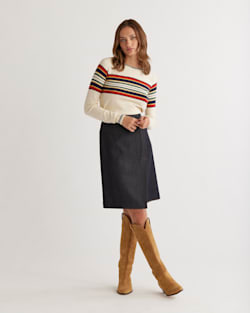 ALTERNATE VIEW OF WOMEN'S COTTON/CASHMERE STRIPED PULLOVER IN CREAM MULTI image number 5