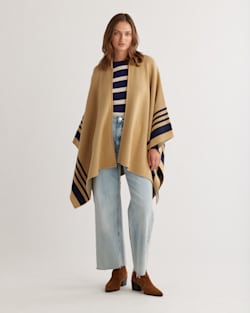 WOMEN'S LAMBSWOOL KNIT BLANKET CAPE IN CAMEL/NAVY image number 1
