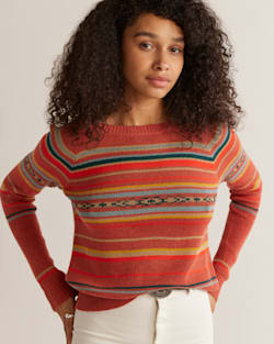 ALTERNATE VIEW OF WOMEN'S RAGLAN COTTON GRAPHIC SWEATER IN RED MULTI STRIPE image number 4
