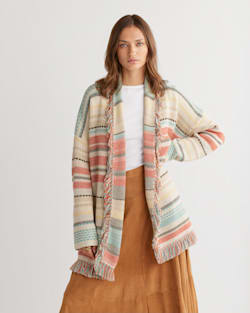 ALTERNATE VIEW OF WOMEN'S COLUMBIA SHAWL-COLLAR CARDIGAN IN SANDSHELL MULTI STRIPE image number 5