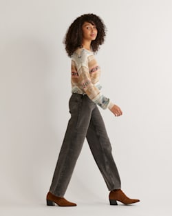 ALTERNATE VIEW OF WOMEN'S BISHOP SLEEVE COTTON PULLOVER IN TAN/AQUA MULTI image number 2