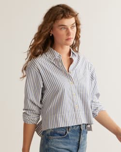 ALTERNATE VIEW OF WOMEN'S BRENTWOOD OVERSIZED SHIRT IN BLUE/IVORY STRIPE image number 4