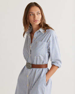 ALTERNATE VIEW OF WOMEN'S BRENTWOOD OVERSIZED SHIRTDRESS IN BLUE/IVORY STRIPE image number 4