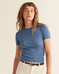 WOMEN'S PIMA COTTON BABY TEE IN DUSTY BLUE image number 1