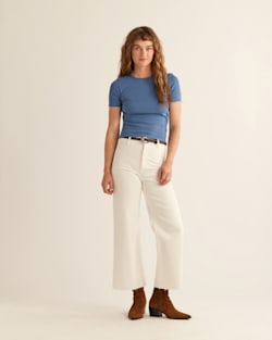 ALTERNATE VIEW OF WOMEN'S PIMA COTTON BABY TEE IN DUSTY BLUE image number 4
