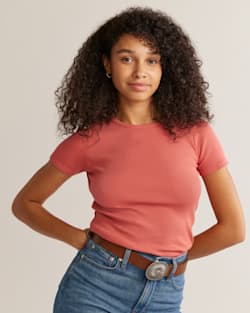 ALTERNATE VIEW OF WOMEN'S PIMA COTTON BABY TEE IN HEIRLOOM ROSE image number 4