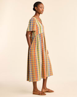 ALTERNATE VIEW OF WOMEN'S FLORA LINEN-BLEND MIDI DRESS IN WOODASH MULTI CHECK image number 2