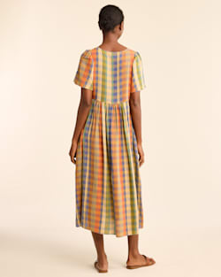ALTERNATE VIEW OF WOMEN'S FLORA LINEN-BLEND MIDI DRESS IN WOODASH MULTI CHECK image number 3