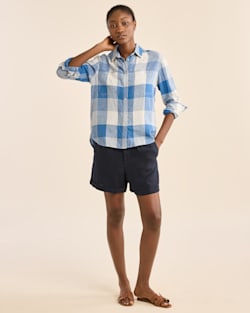 WOMEN'S ADLEY LINEN-BLEND SHIRT IN BLUE/IVORY CHECK image number 1