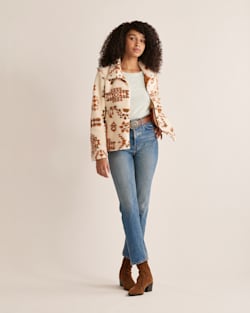 WOMEN'S HEATHER SNAP-FRONT FLEECE JACKET IN TOMATO HIGHLAND RIDGE image number 1