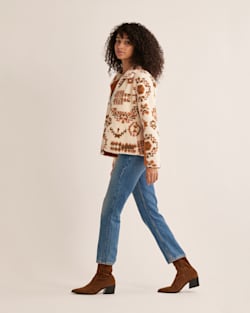 ALTERNATE VIEW OF WOMEN'S HEATHER SNAP-FRONT FLEECE JACKET IN TOMATO HIGHLAND RIDGE image number 2