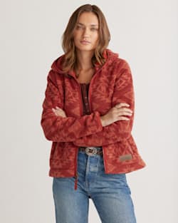 ALTERNATE VIEW OF WOMEN'S FLEECE HOODED JACKET IN BURNT RED SACRED STAR image number 4