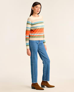 ALTERNATE VIEW OF WOMEN'S COTTON/CASHMERE STRIPED SWEATER IN IVORY MULTI image number 2