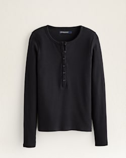 WOMEN'S LONG-SLEEVE PIMA COTTON HENLEY IN BLACK image number 1