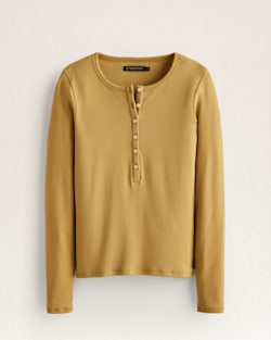 WOMEN'S LONG-SLEEVE PIMA COTTON HENLEY IN ANTIQUE GOLD image number 1