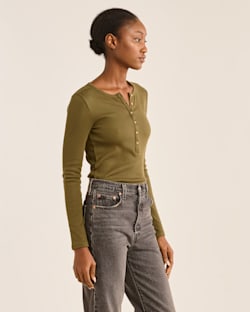 ALTERNATE VIEW OF WOMEN'S LONG-SLEEVE PIMA COTTON HENLEY IN DARK OLIVE image number 2