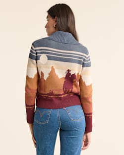 ALTERNATE VIEW OF WOMEN'S WESTERN SCENIC COTTON CARDIGAN IN BLUE/RUST MULTI image number 4