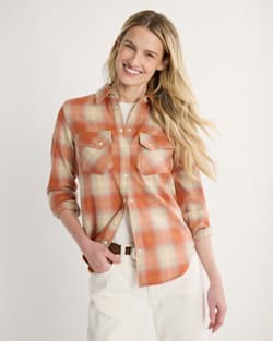 WOMEN'S PLAID GAMBLER SHIRT IN ORANGE MULTI OMBRE image number 1