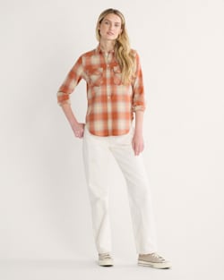ALTERNATE VIEW OF WOMEN'S PLAID GAMBLER SHIRT IN ORANGE MULTI OMBRE image number 5