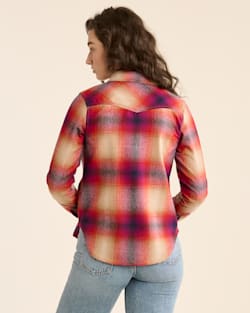 ALTERNATE VIEW OF WOMEN'S PLAID GAMBLER SHIRT IN NAVY/MAGENTA OMBRE image number 3