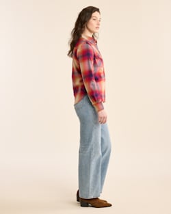 ALTERNATE VIEW OF WOMEN'S PLAID GAMBLER SHIRT IN NAVY/MAGENTA OMBRE image number 5