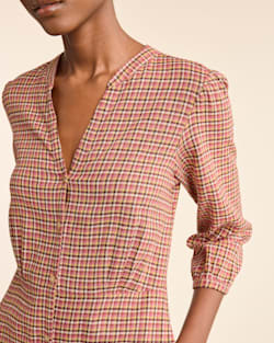 ALTERNATE VIEW OF WOMEN'S CHECKED BUTTON-FRONT LANA DRESS IN PINK FARMHOUSE image number 4