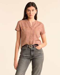 WOMEN'S SHORT-SLEEVE ADLEY SHIRT IN PINK FARMHOUSE CHECK image number 1