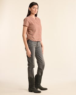 ALTERNATE VIEW OF WOMEN'S SHORT-SLEEVE ADLEY SHIRT IN PINK FARMHOUSE CHECK image number 2