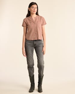 ALTERNATE VIEW OF WOMEN'S SHORT-SLEEVE ADLEY SHIRT IN PINK FARMHOUSE CHECK image number 6